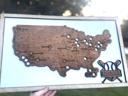Baseball Stadium Travel Map – Wooden Wall Art